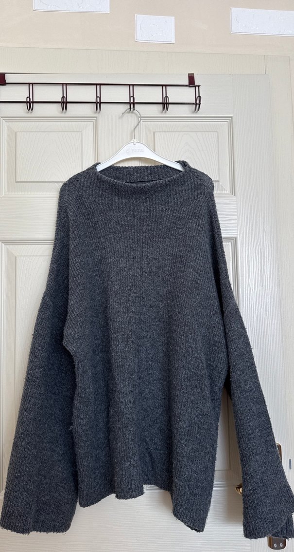 Gri Örgü Kadın Kazak Yüksek Yaka - Görsel 3