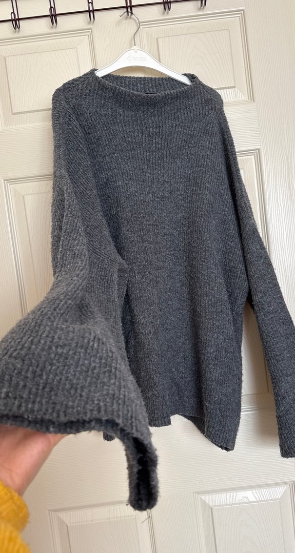 Gri Örgü Kadın Kazak Yüksek Yaka - Görsel 5