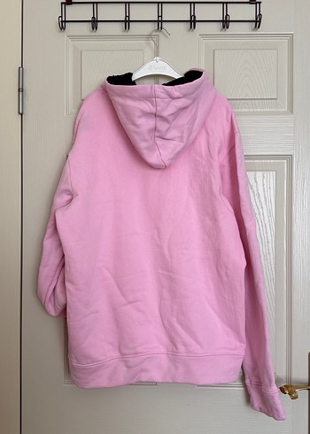 Kadın Pembe Kapüşonlu Sweatshirt Mavi Baskılı - Görsel 5