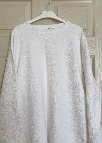 Beyaz Keten Kadın Sweatshirt - Görsel 3