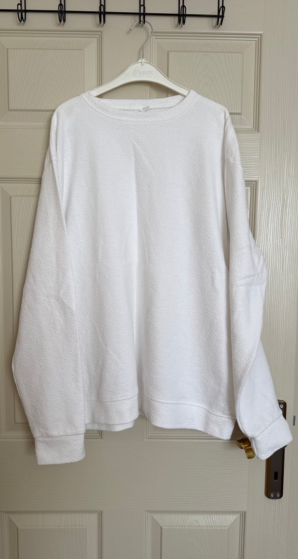 Beyaz Keten Kadın Sweatshirt - Görsel 2