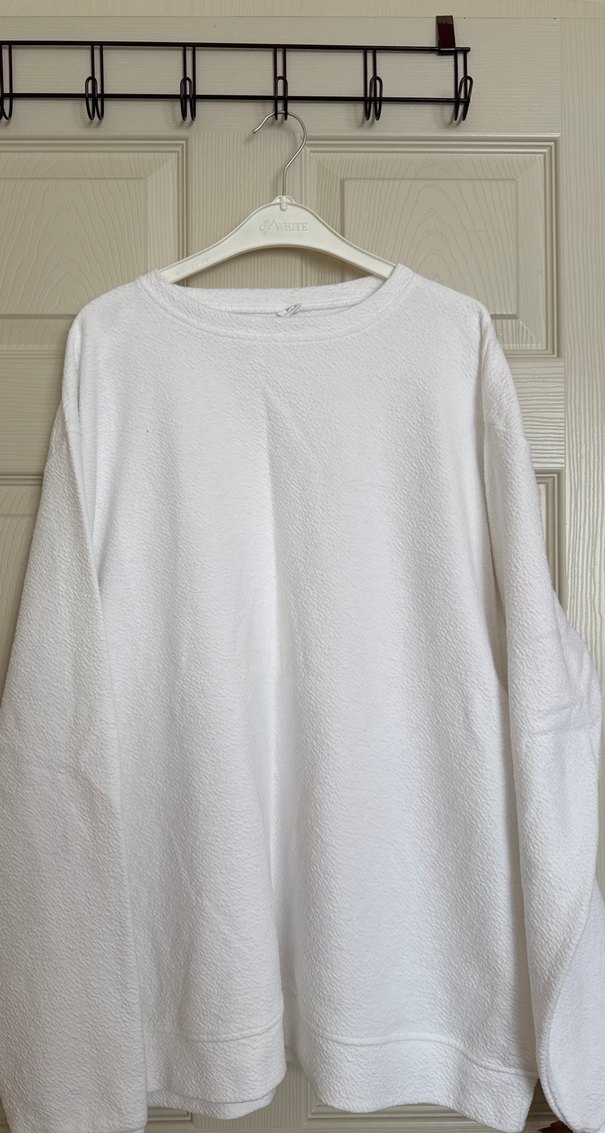 Beyaz Keten Kadın Sweatshirt - Görsel 3