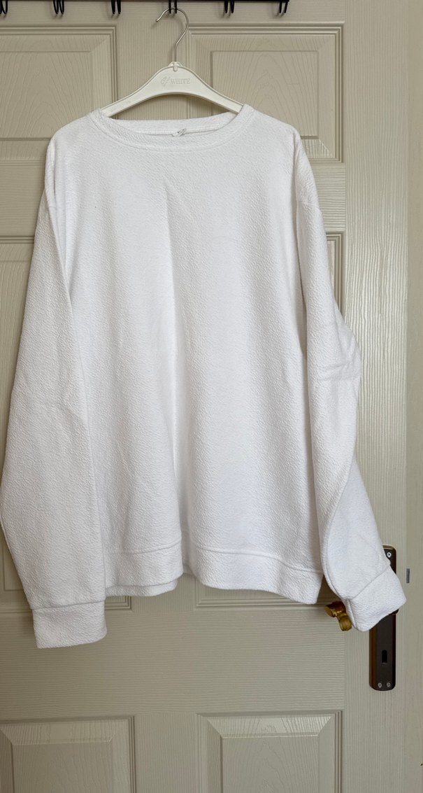 Beyaz Keten Kadın Sweatshirt - Görsel 4