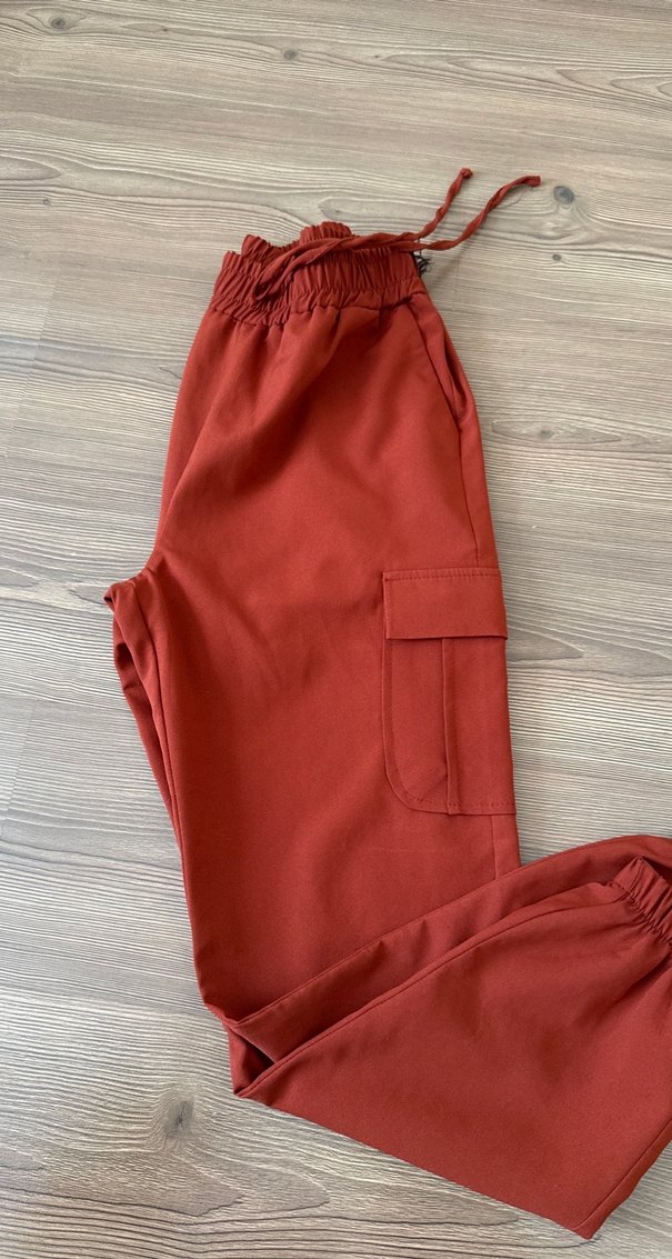 Kadın Koyu Kırmızı Rahat Kesim Kumaş Pantolon - Görsel 3