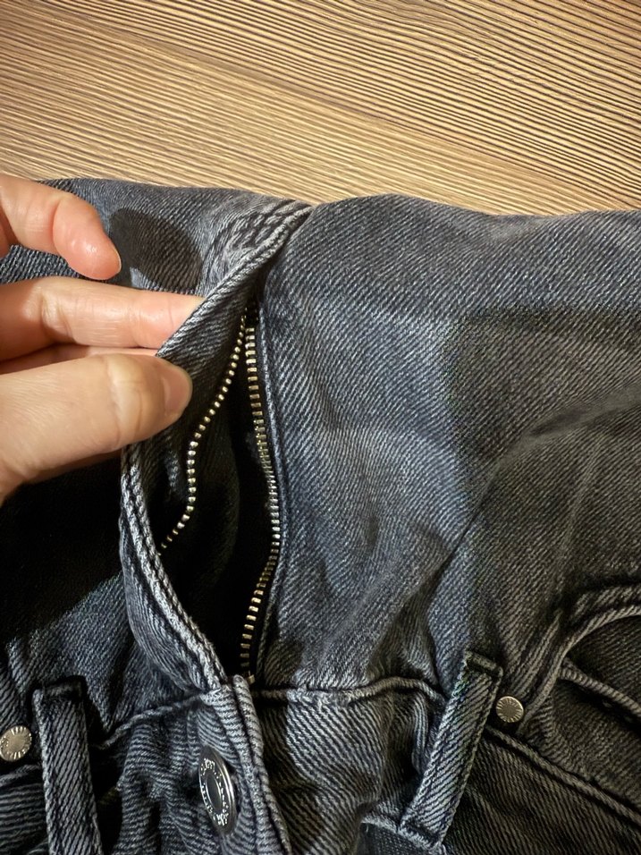 Gri Kadın Kot Pantolon Bol Kesim Düğmeli - Görsel 5