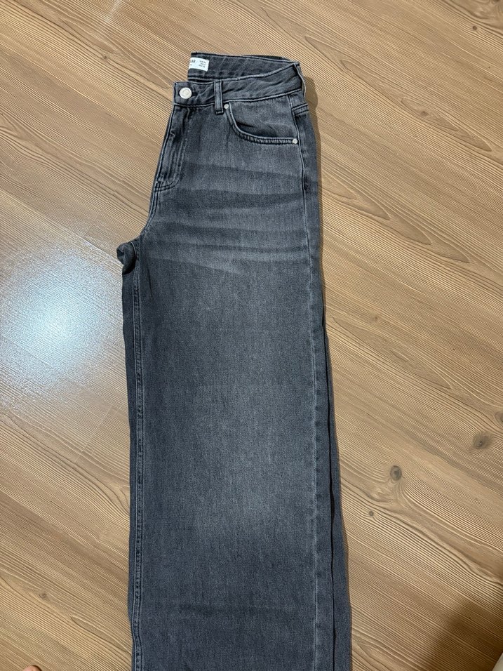 Gri Kadın Kot Pantolon Bol Kesim Düğmeli - Görsel 4