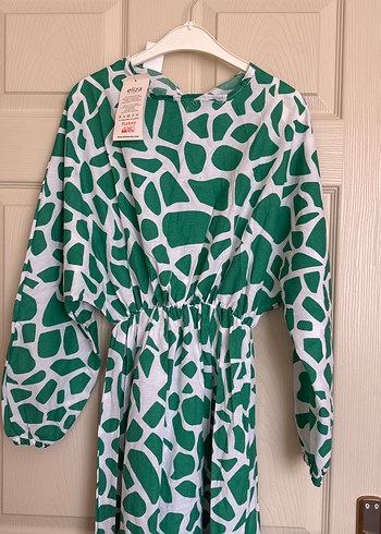 Yeşil Desenli Uzun Kollu Kadın Elbise - Görsel 3