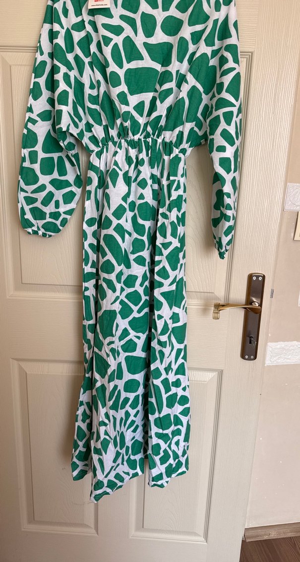 Yeşil Desenli Uzun Kollu Kadın Elbise - Görsel 2