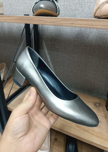 Gri Kadın Topuklu Stiletto - Blok Topuk
