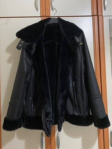 Süni kürklü biker çeket