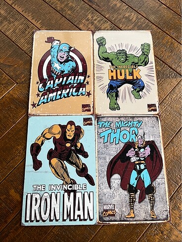 Marvel Ahşap Poster - Captain America, Hulk, Iron Man, Thor