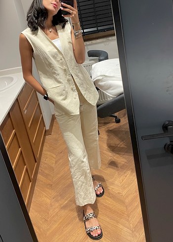 Zara Bej Keten Kadın Ofis Takımı