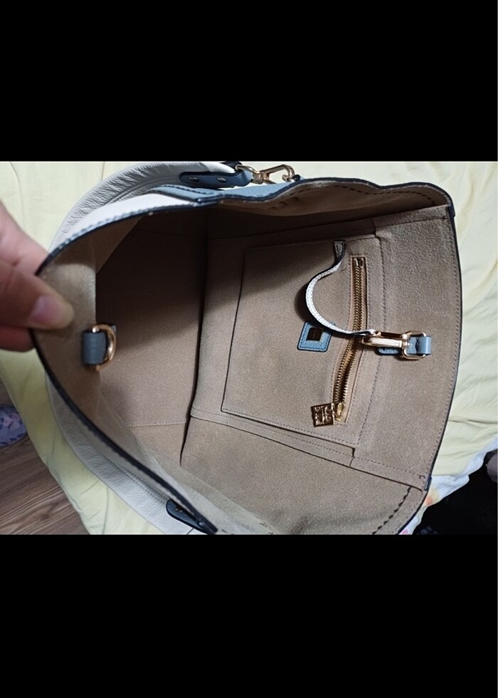 Gri bej kol çantası  gerçek deri çanta - Görsel 4