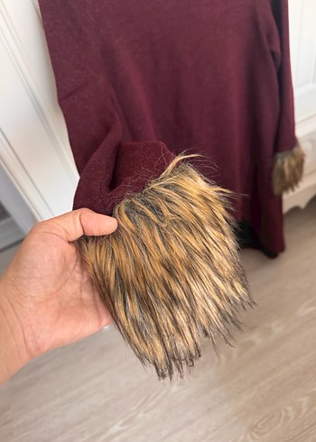 Bordo Kürklü Kadın Triko Tunik - Görsel 4