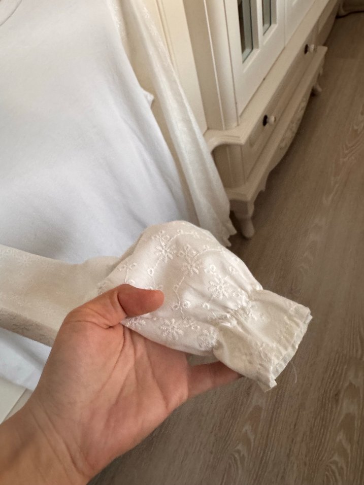 Kadın Beyaz Uzun Kollu Pamuklu Tunik - Görsel 4