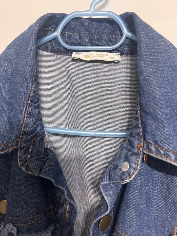 Düğmeli Kolsuz Mavi Denim Midi Yelek - Görsel 4