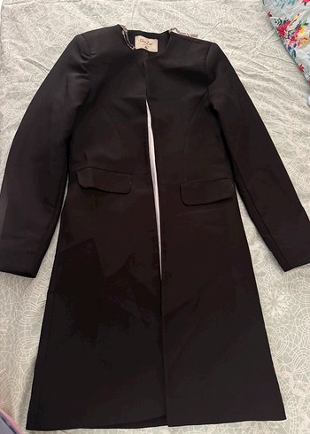 Siyah Uzun Kadın Ofis Blazer