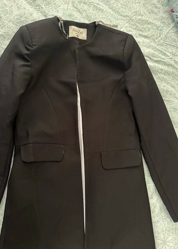 Quzu Siyah Uzun Kadın Ofis Blazer