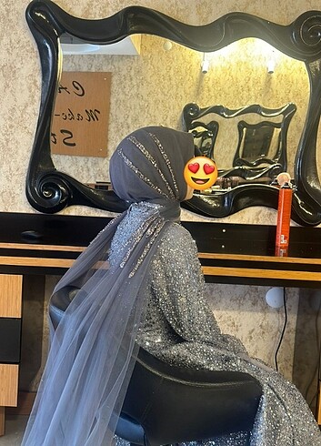38 Beden Gri gümüş tarlatanlı nişanlık abiye