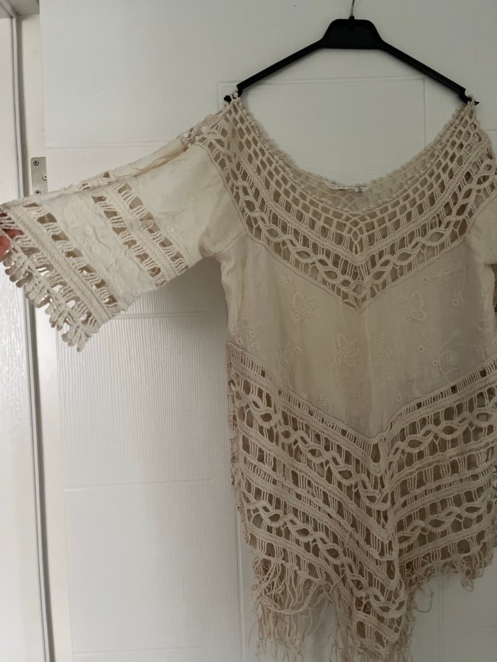 Dantel Detaylı Bej Bohem Kadın Bluz - Görsel 2