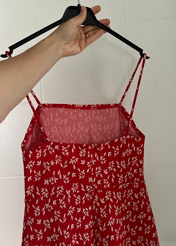 Kırmızı İnce Askılı Midi Elbise - Görsel 2