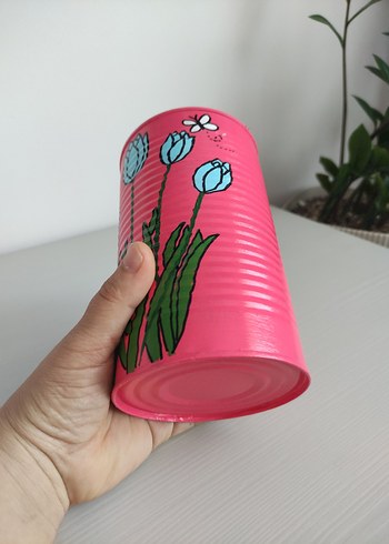 Beden pembe Renk Renkli Pembe Çiçek Desenli teneke kutu