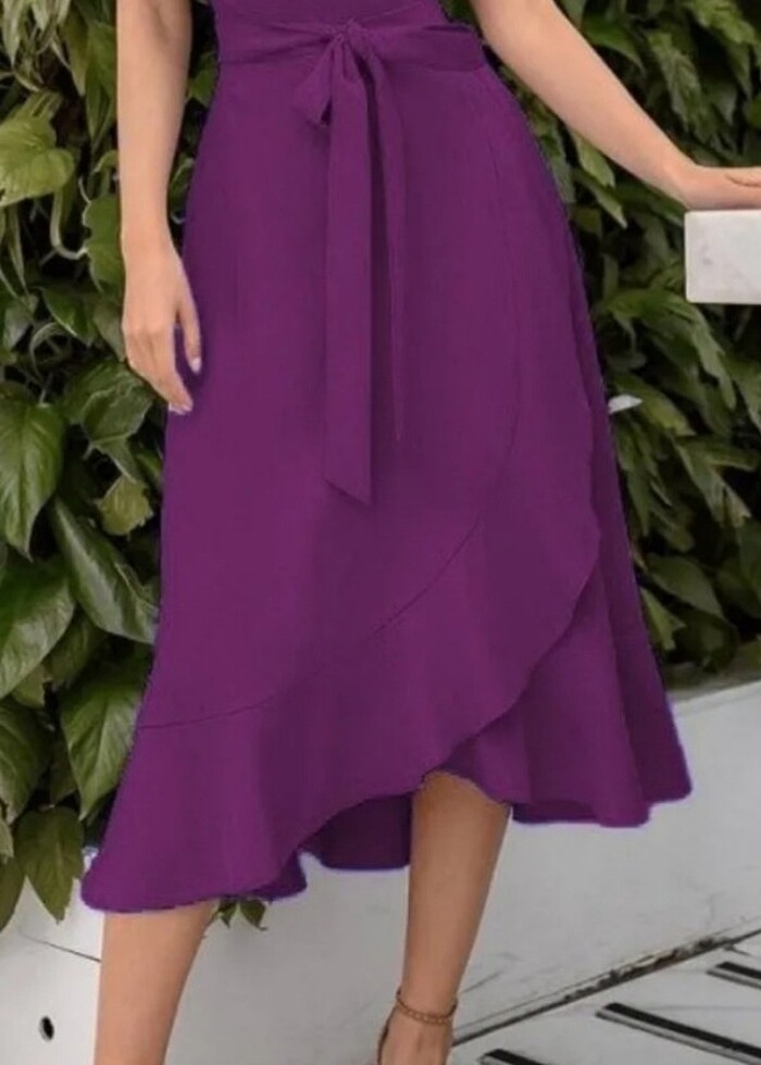 Midi elbise mürdüm - Görsel 3