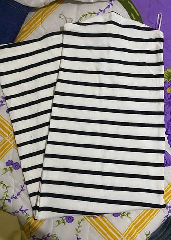 Çizgili straplez elbise - Görsel 2