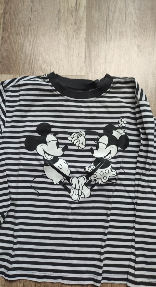 Kız Çocuk Gri Çizgili Mickey Baskılı Sweatshirt - Görsel 2