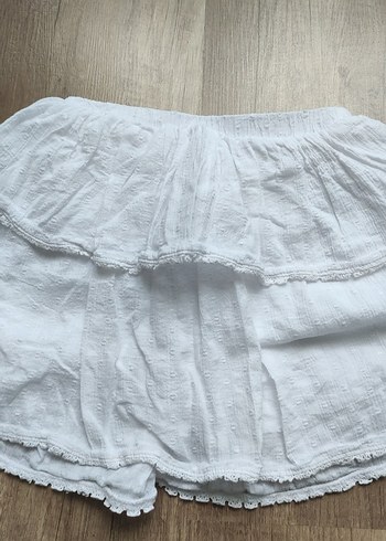 Kız çocuk Beyaz Keten Fırfırlı Mini Etek - Görsel 2