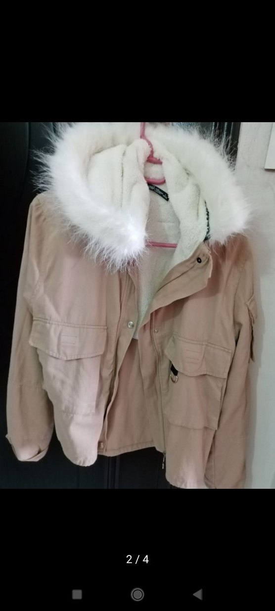 Kürklü Bej Kısa Kadın Kışlık Mont - Görsel 2