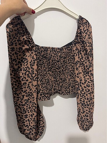 Leoparlı Crop bluz