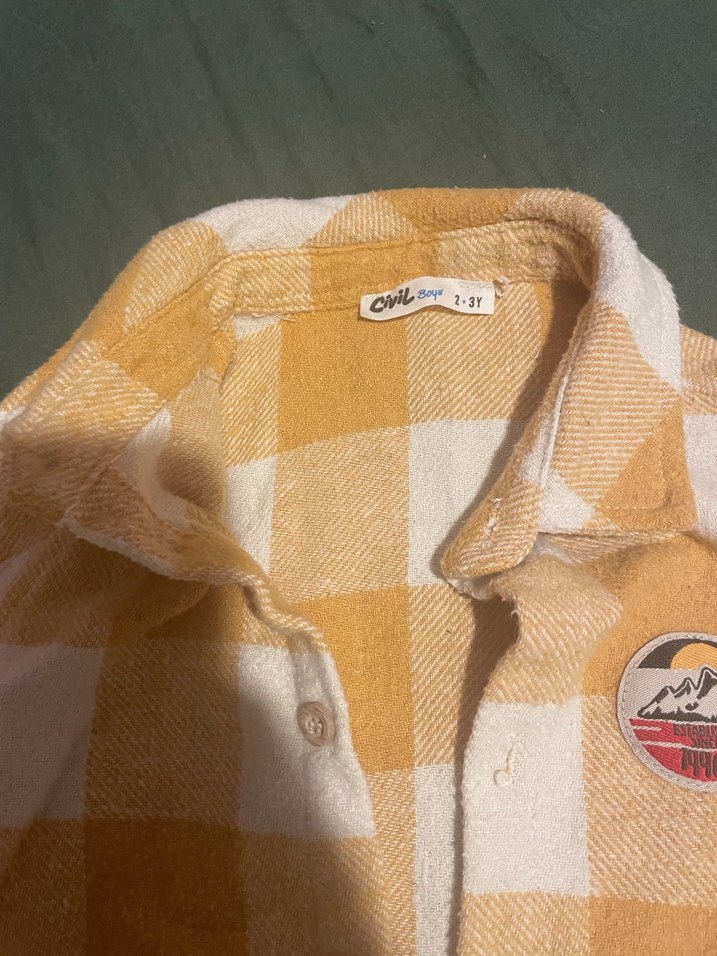 Sarı Kareli Kız Çocuk Düğmeli Gömlek - Görsel 2