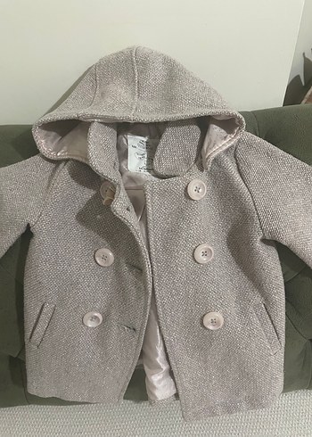 Bej Kız Çocuk Düğmeli Yün Kaban - Görsel 2