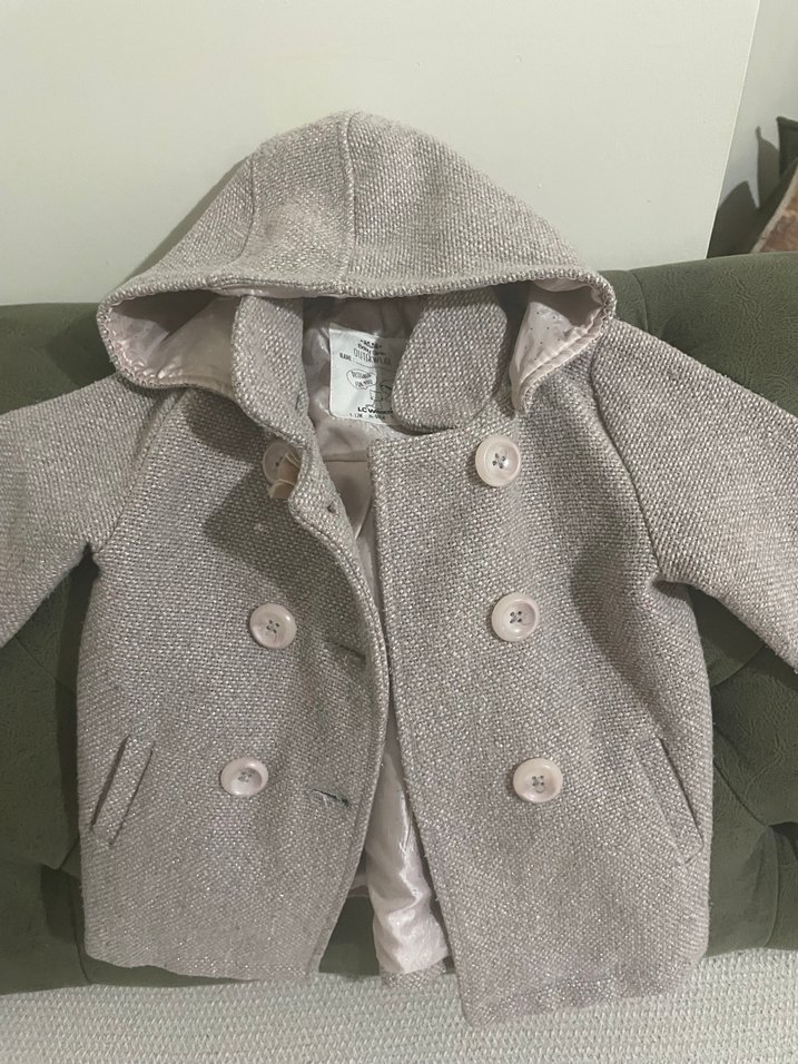 Bej Kız Çocuk Düğmeli Yün Kaban - Görsel 2