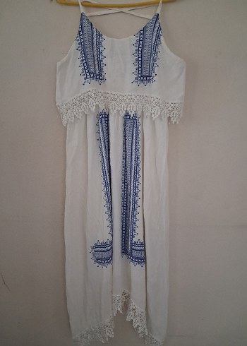 Collezione Nakışlı Beyaz Uzun Bohem Elbise