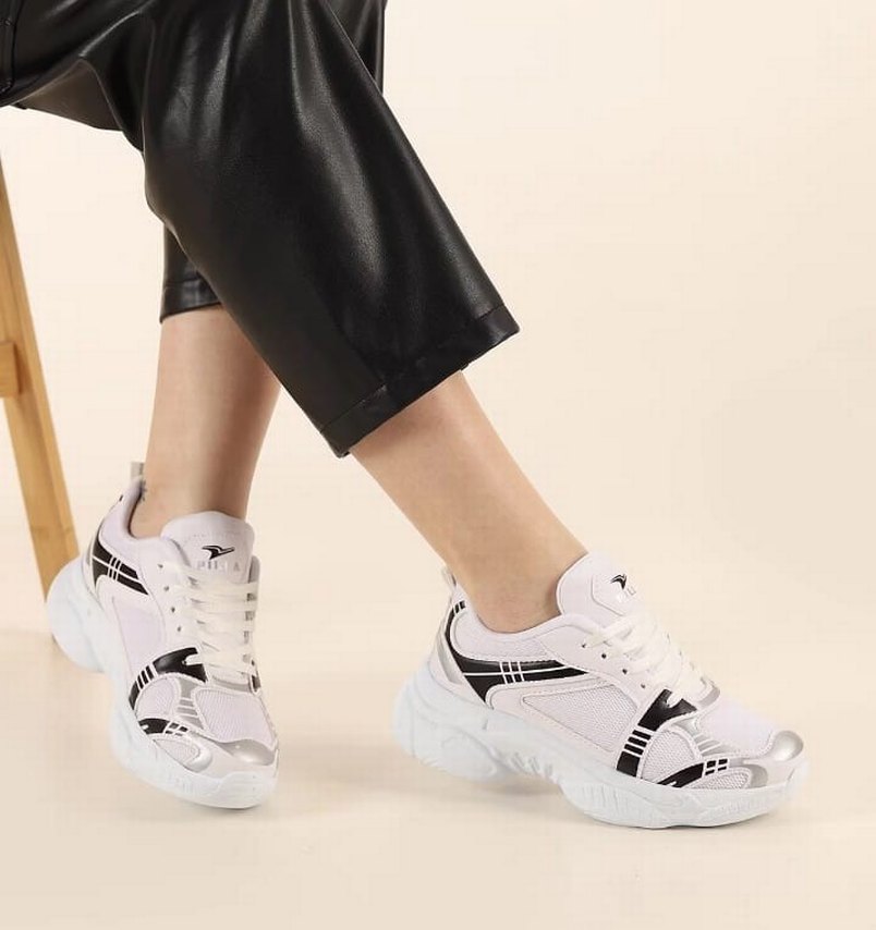 Beyaz Zebra Desenli Bağcıklı Kadın Spor Ayakkabı - Görsel 2