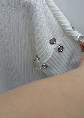 Düğmeli Beyaz Kadın Triko Kazak - Görsel 3