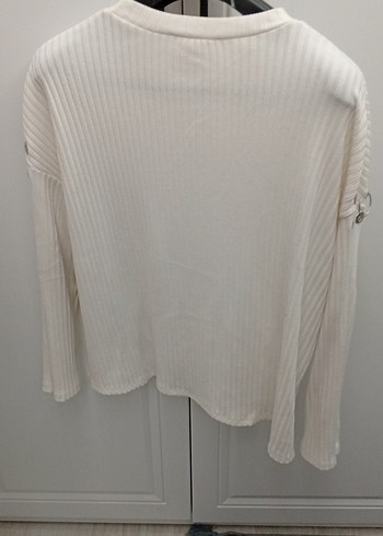 Düğmeli Beyaz Kadın Triko Kazak - Görsel 4