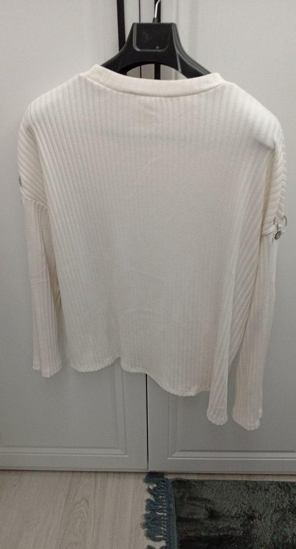 Düğmeli Beyaz Kadın Triko Kazak - Görsel 4