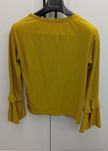 yağ yeşili piliseli Uzun Kollu Kadın Bluz - Görsel 4