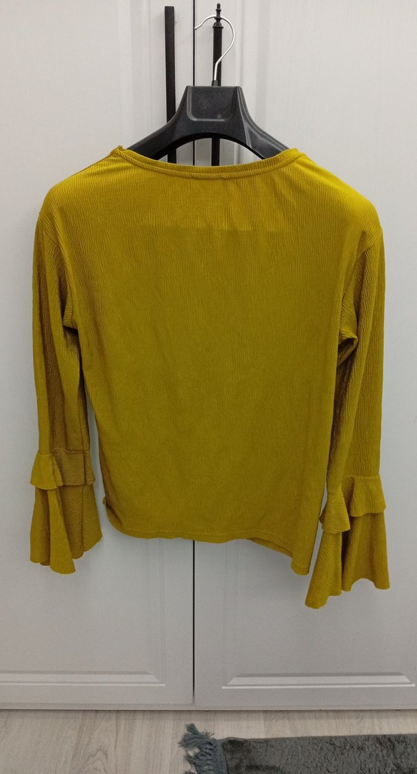 yağ yeşili piliseli Uzun Kollu Kadın Bluz - Görsel 4