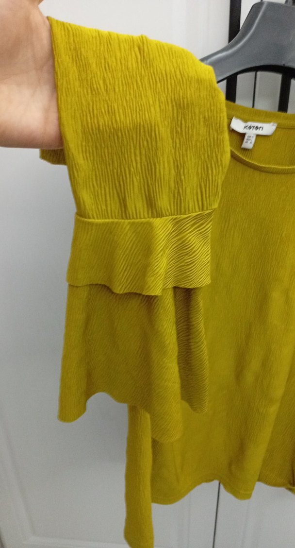 yağ yeşili piliseli Uzun Kollu Kadın Bluz - Görsel 3