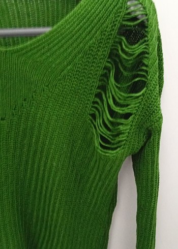 Yeşil Örgü Kadın Kazak - Görsel 2