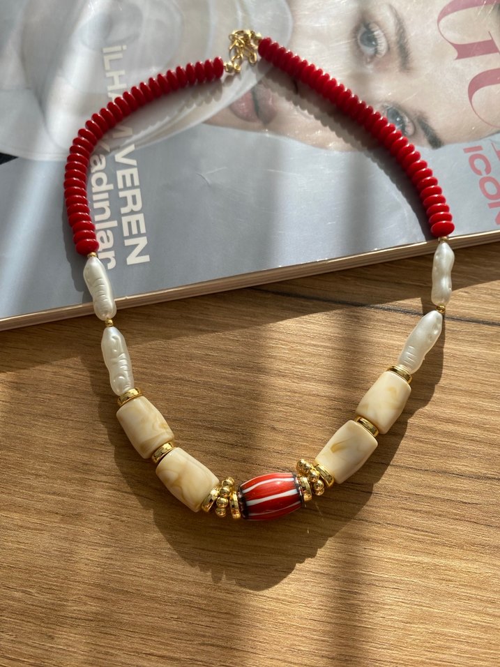 Uzun Renkli Boncuklu Bohem Kadın Kolye - Görsel 2