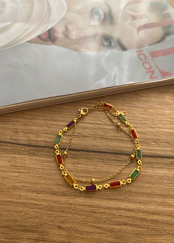 Renkli Taşlı Zincir Detaylı Kadın Bileklik - Görsel 2