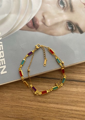 Renkli Taşlı Zincir Detaylı Kadın Bileklik - Görsel 4