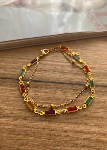 Renkli Taşlı Zincir Detaylı Kadın Bileklik - Görsel 3