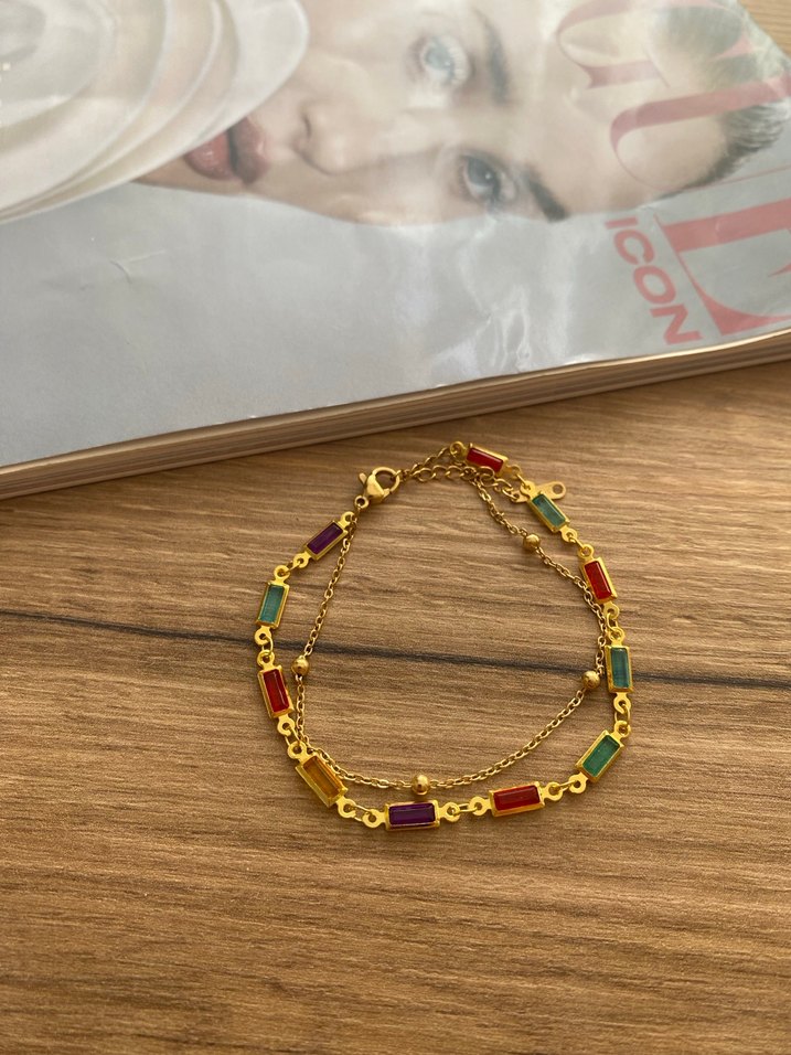 Renkli Taşlı Zincir Detaylı Kadın Bileklik - Görsel 2