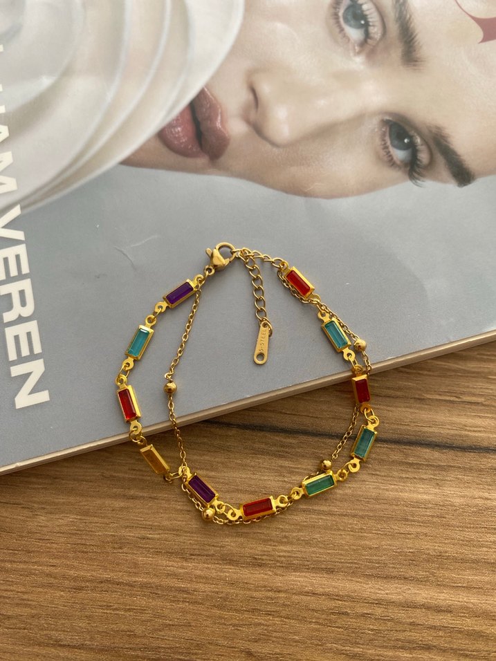 Renkli Taşlı Zincir Detaylı Kadın Bileklik - Görsel 4